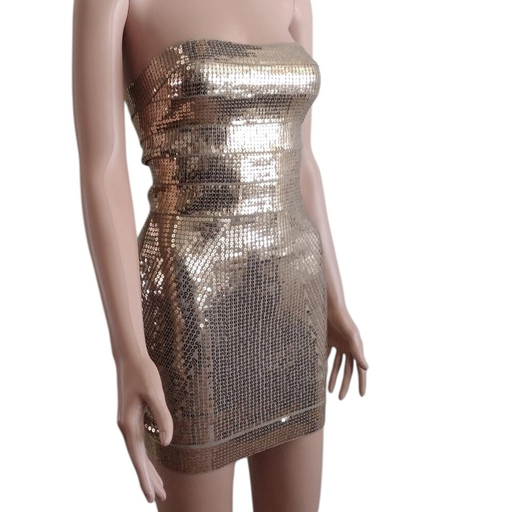 Rachael G Strapless Gold Beaded Dress, Size S
